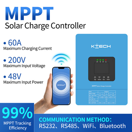 KTECH MPPT 60A Solar Charger Controller 48V Battery Charger Solar Panel regulator Max PV input 200VDC
